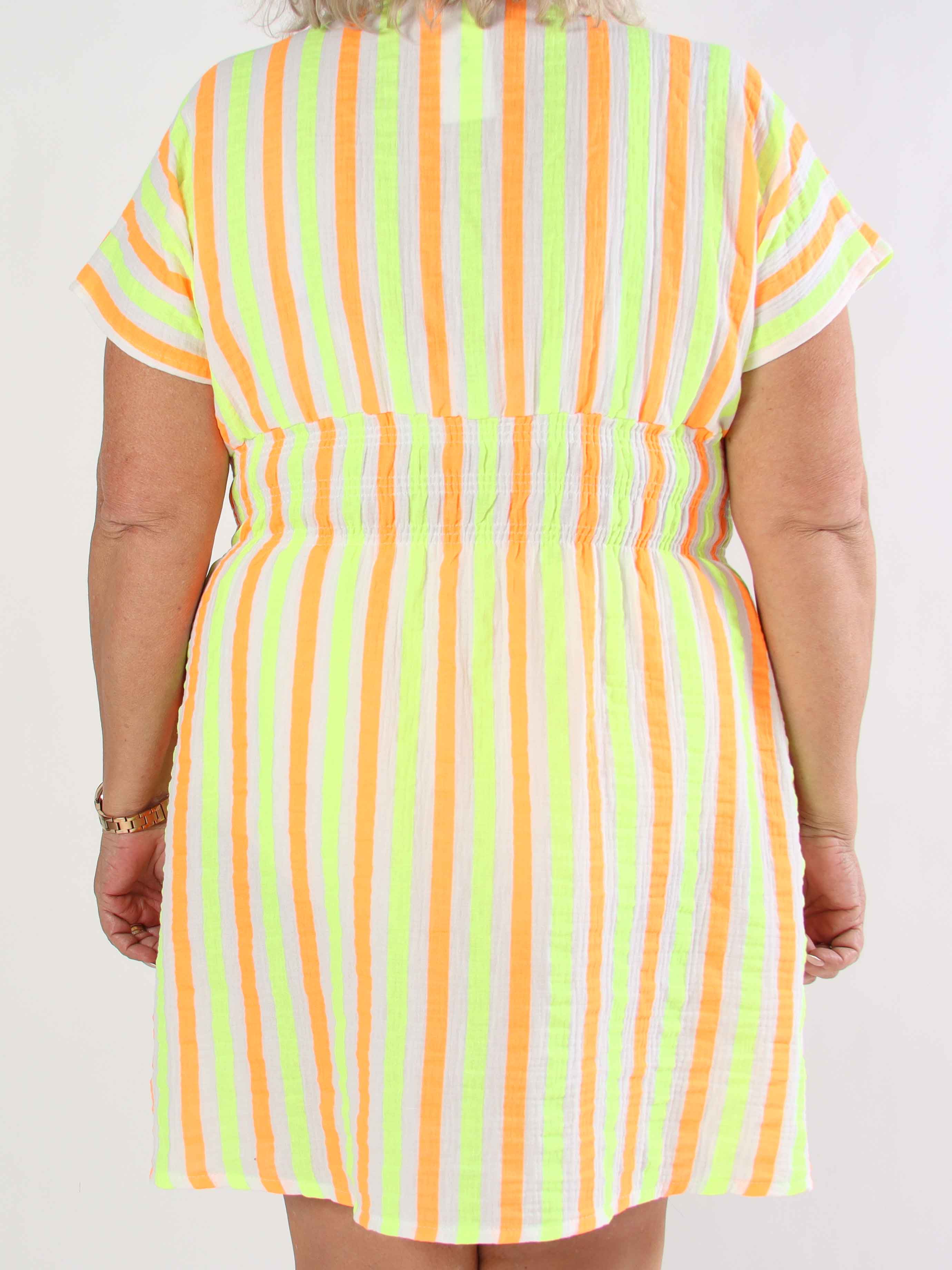 Eris - Sød stribet kjole i bomuld med smock